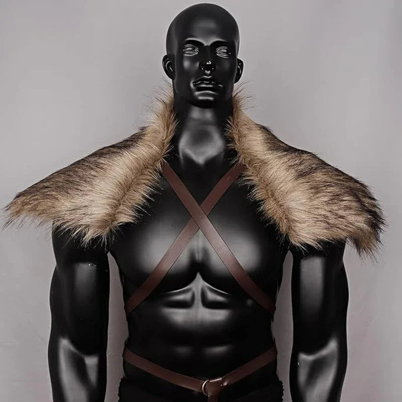 Winter Clothing Accessories - Medieval Men Faux Fur Collar Cape